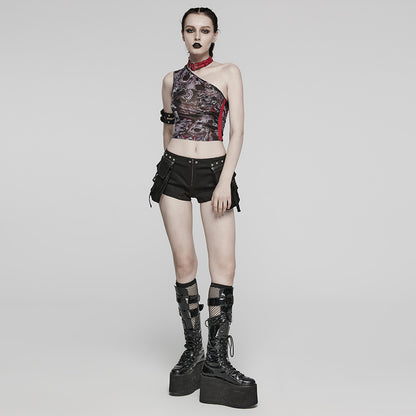 Punk Rave Red Printed Mesh Asymmetrical Luella Top - Kate's Clothing