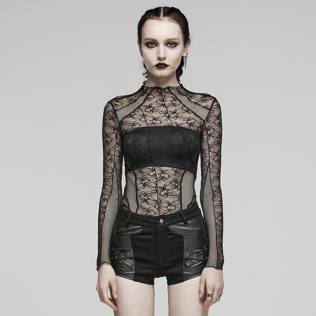 Punk Rave Long Sleeve Spider Mesh Odilia Top - Kate's Clothing