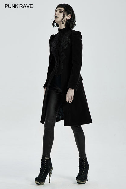 Punk Rave Nerezza Goth Mid-Length Embroidered Velvet Coat