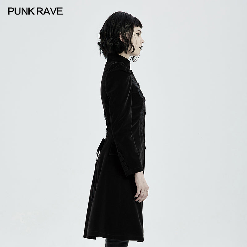 Punk Rave Nerezza Goth Mid-Length Embroidered Velvet Coat