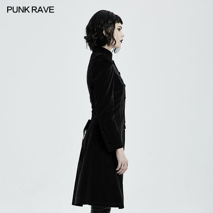 Punk Rave Nerezza Goth Mid-Length Embroidered Velvet Coat