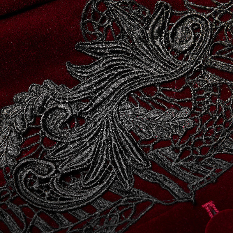 Punk Rave Nerezza Goth Mid-Length Embroidered Velvet Coat in Red