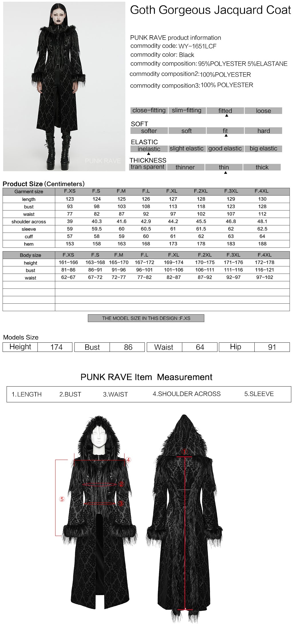 Punk Rave Morrigan Goth Gorgeous Jacquard Coat - Black