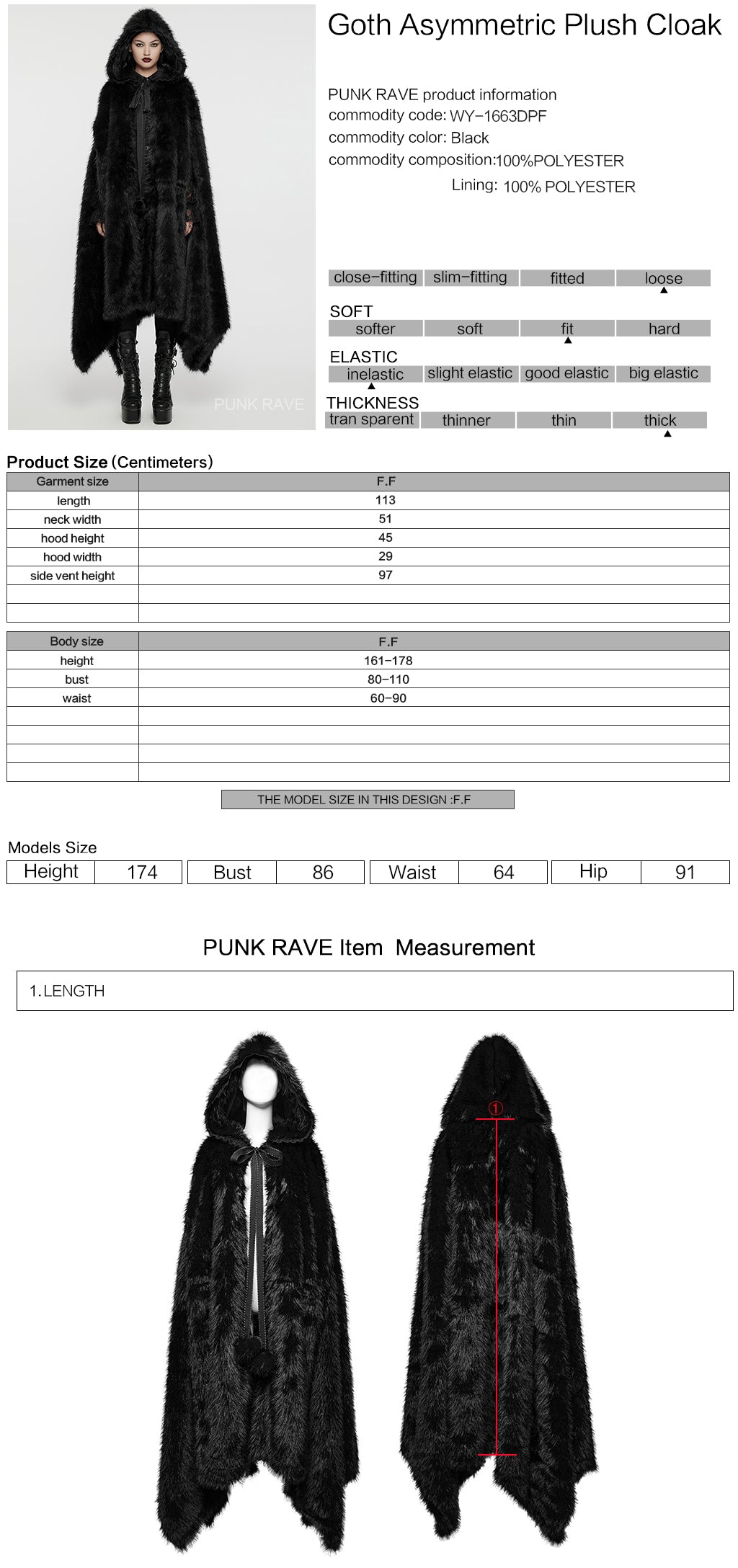 Punk Rave Izya Faux Fur Cloak in Black - Kate's Clothing