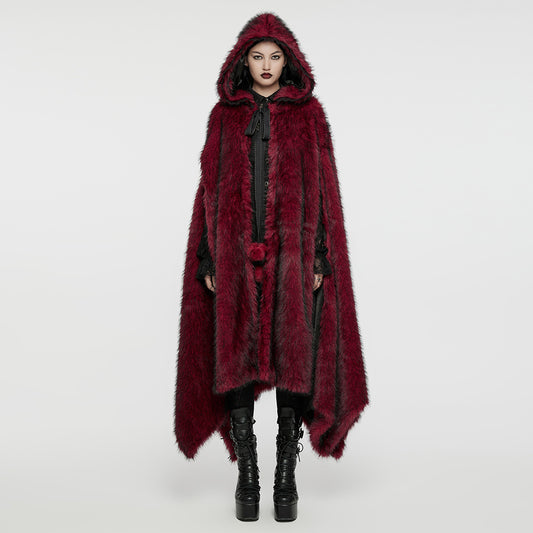 Punk Rave Izya Faux Fur Cloak in Red - Kate's Clothing