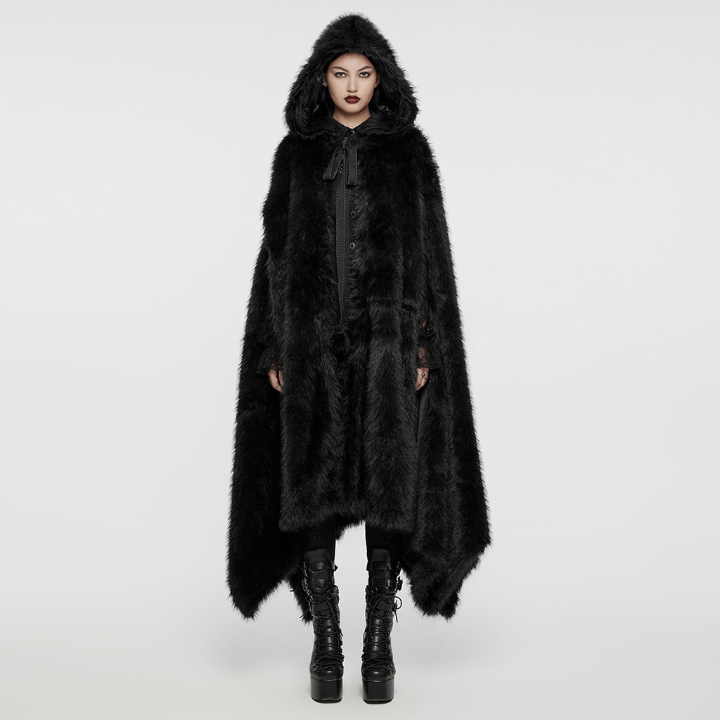 Punk Rave Izya Faux Fur Cloak in Black - Kate's Clothing