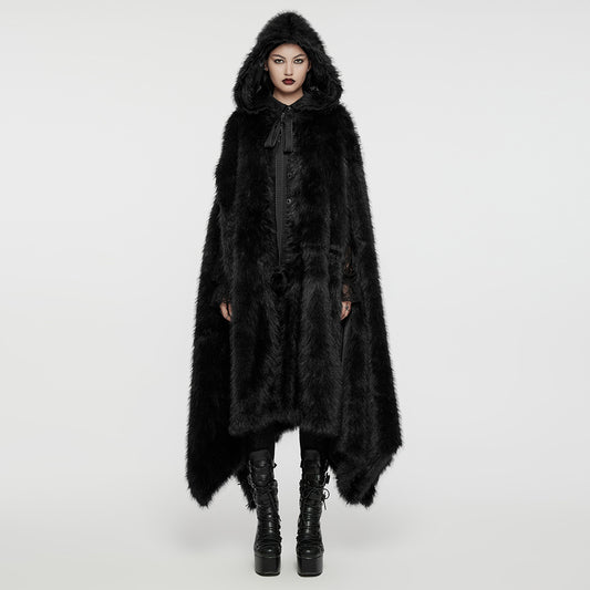 Punk Rave Izya Faux Fur Cloak in Black - Kate's Clothing