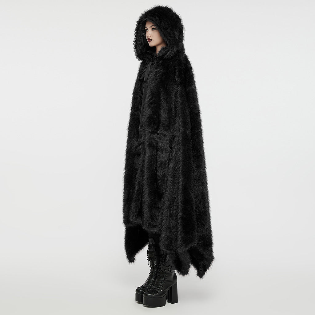 Punk Rave Izya Faux Fur Cloak in Black - Kate's Clothing