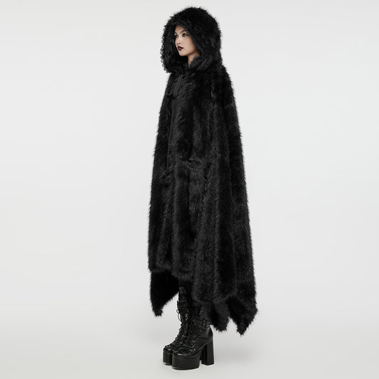 Punk Rave Izya Faux Fur Cloak in Black - Kate's Clothing