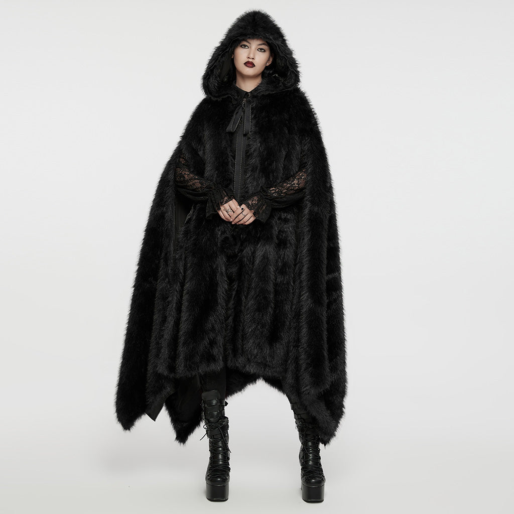 Punk Rave Izya Faux Fur Cloak in Black - Kate's Clothing