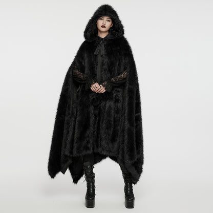 Punk Rave Izya Faux Fur Cloak in Black - Kate's Clothing