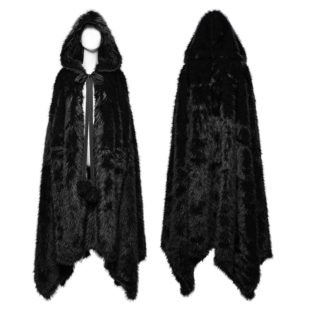 Punk Rave Izya Faux Fur Cloak in Black - Kate's Clothing