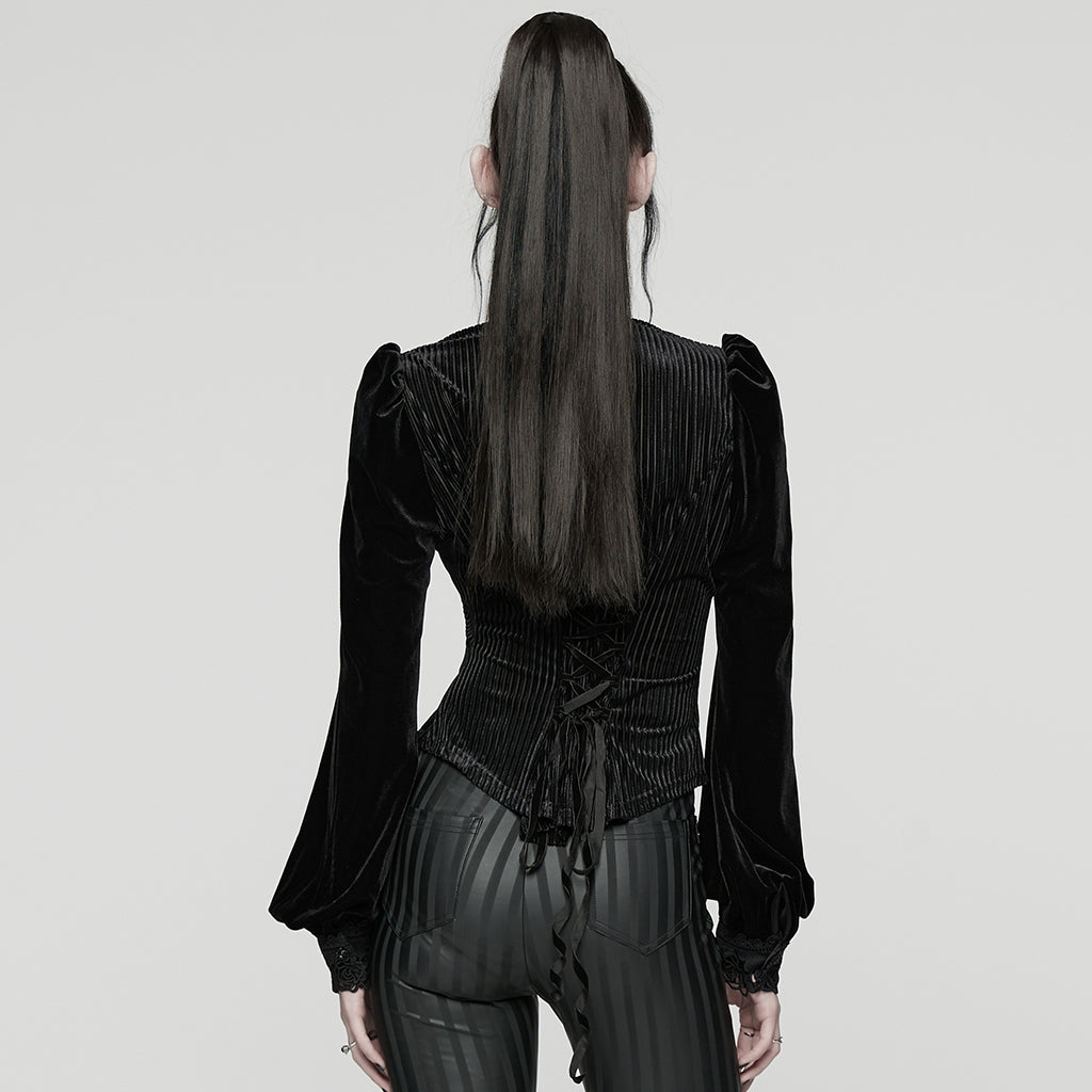 Punk Rave Daily Goth Shirt – Black Velvet Victorian Blouse with