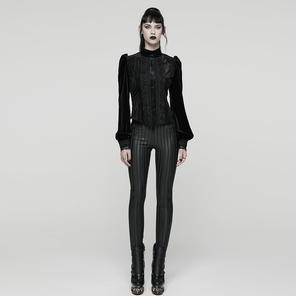 Punk Rave Daily Goth Shirt – Black Velvet Victorian Blouse with