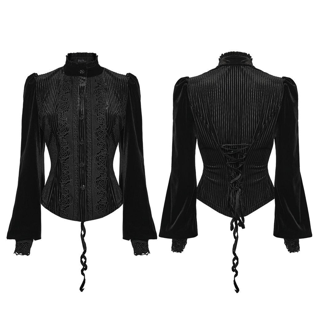 Punk Rave Daily Goth Shirt – Black Velvet Victorian Blouse with