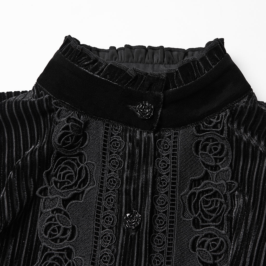 Punk Rave Daily Goth Shirt – Black Velvet Victorian Blouse with