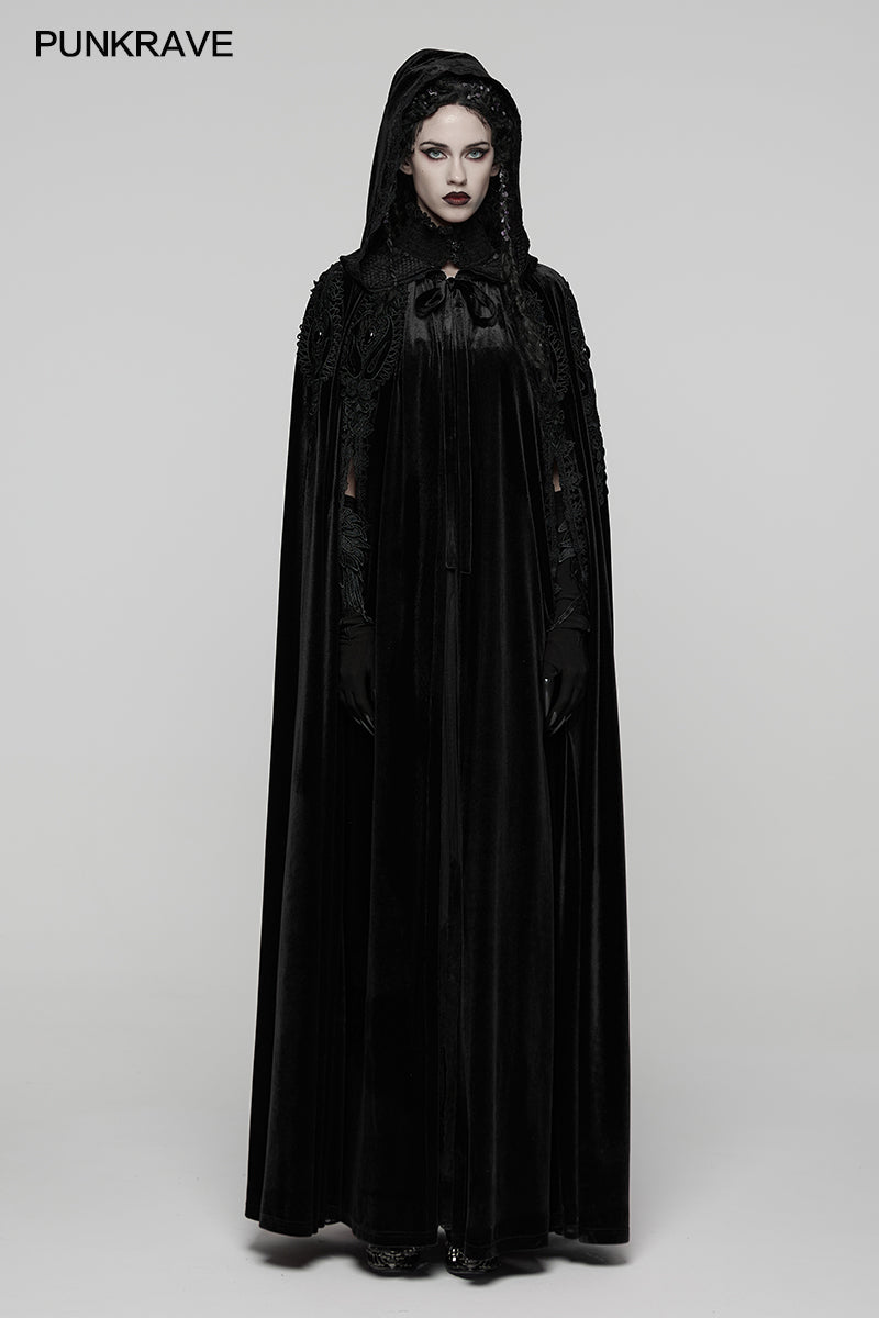 Punk Rave Goth Velvet Cloak – Black