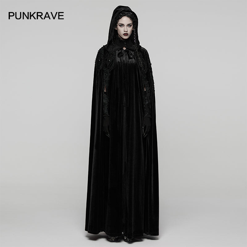 Punk Rave Goth Velvet Cloak – Black