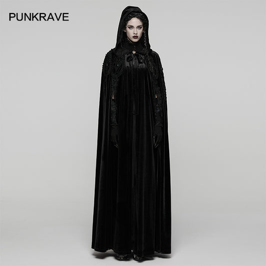 Punk Rave Goth Velvet Cloak – Black