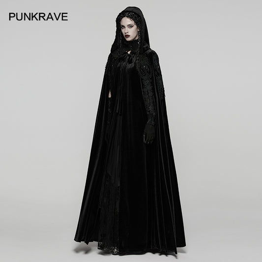 Punk Rave Goth Velvet Cloak – Black
