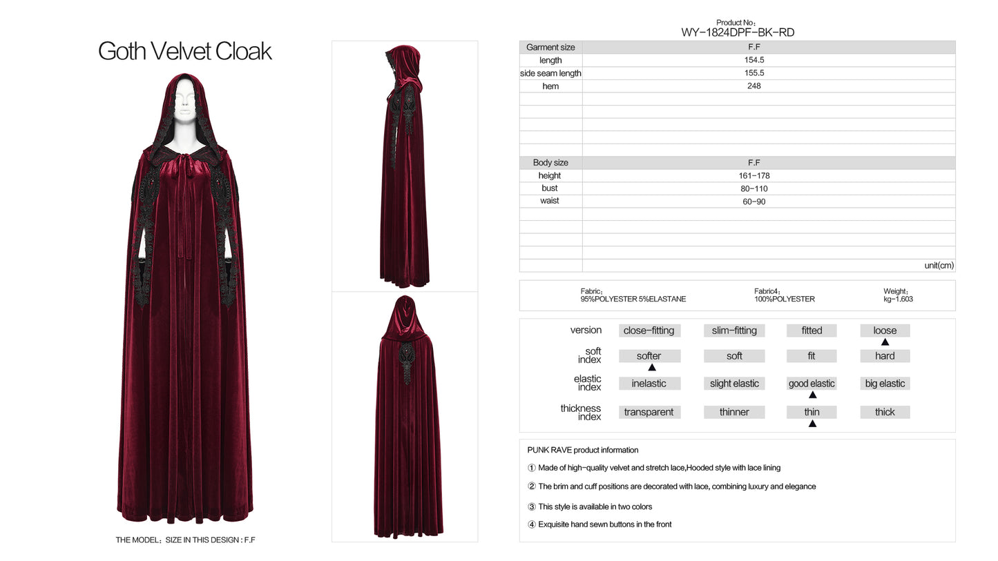 Punk Rave Seraphiel Goth Velvet Cloak – Red