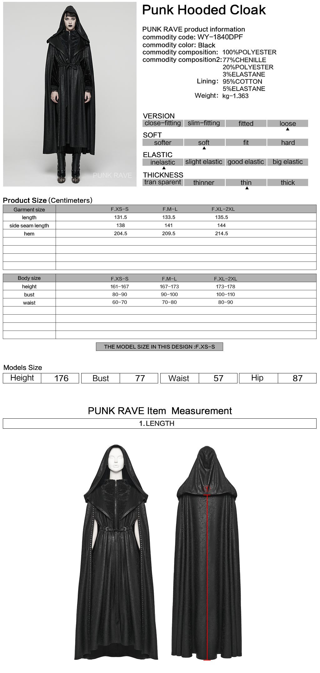 Punk Rave Punk Hooded Cloak