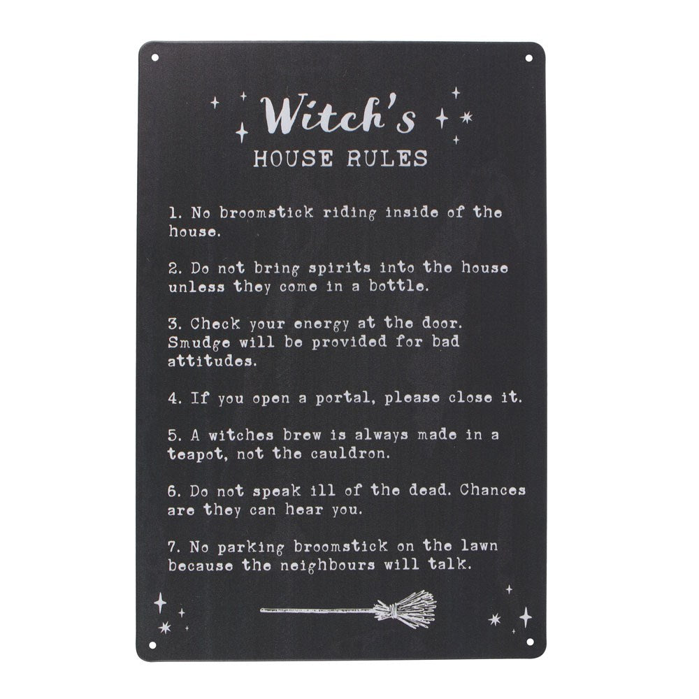 Gothic Gifts Witches House Rules Metal Sign - Kate's Clothing