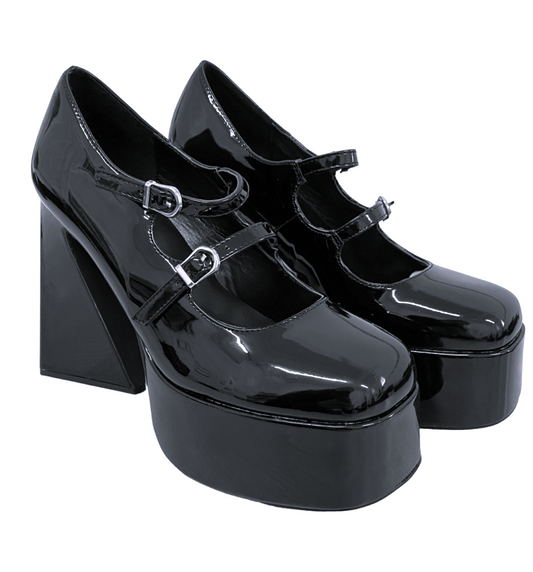 Gothic Attitude Zoey Patent Black Platform Heeled Shoe - Kate's Clothing