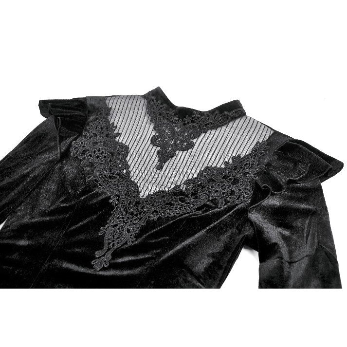 Dark in Love Gothic Velvet Lace High-Neck Top