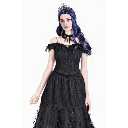 Dark in Love Nocturne Ruffled Lace Cold-Shoulder Top