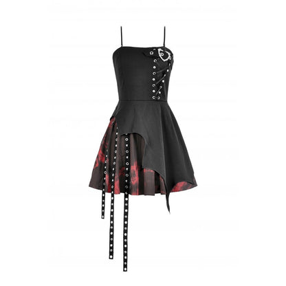 Dark in Love Nyssa Black & Red Strap Detail Goth Mini Dress