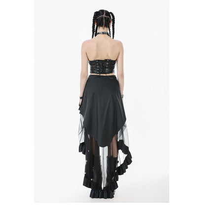 Dark in Love Belladonna Mesh Buckled Goth Skirt in Black