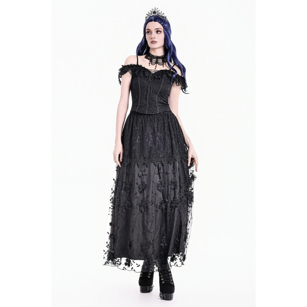 Dark in Love Floral Applique Lace Maxi Skirt