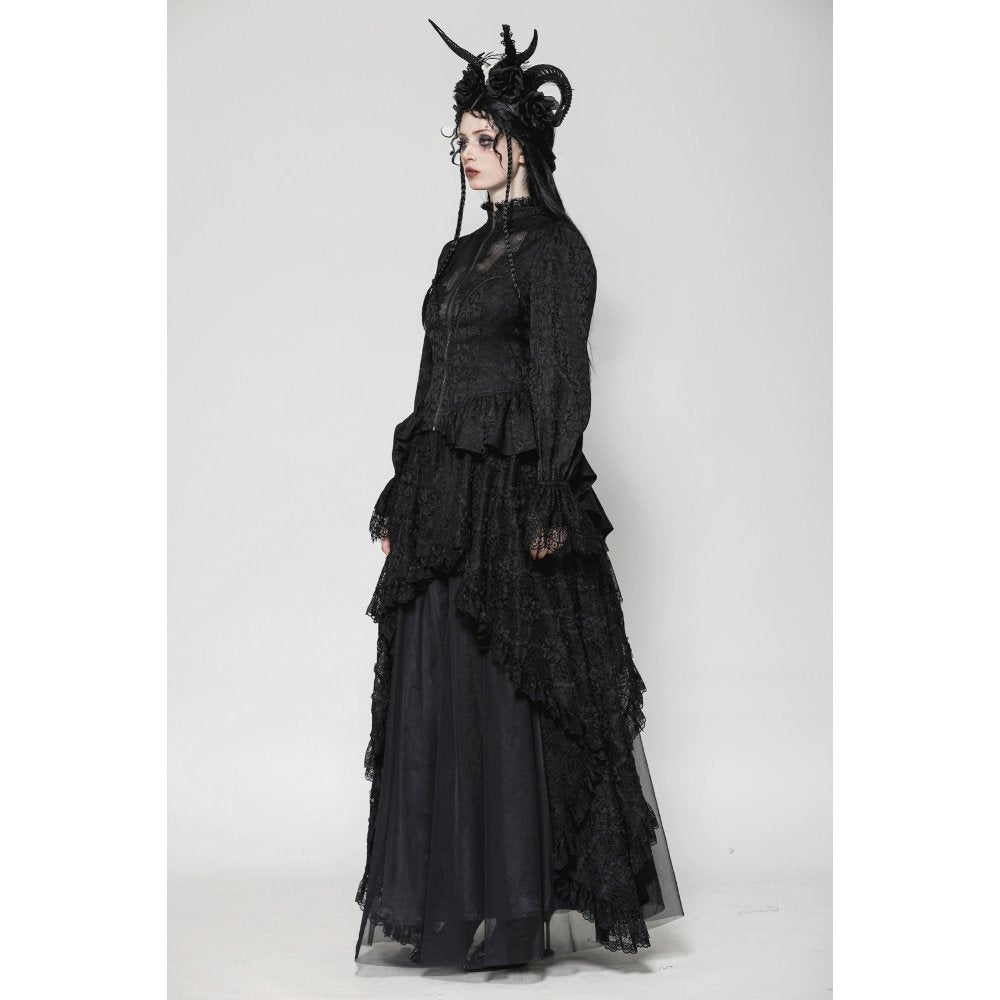 Dark in Love Felicity Gothic Lacey Zip Up Tailcoat Shirt - Kate's Clothing