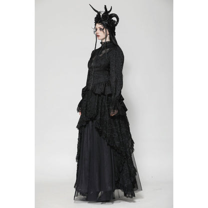 Dark in Love Felicity Gothic Lacey Zip Up Tailcoat Shirt - Kate's Clothing