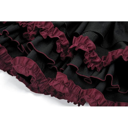 Dark in Love Black Crimson Gothic Tiered Skirt