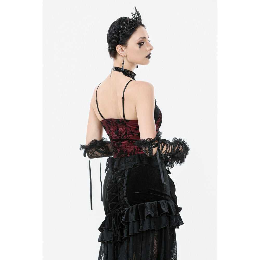 Dark in Love Althea Lace-Trimmed Velvet Goth Camisole in Burgundy