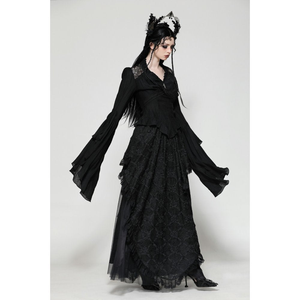 Dark in Love Constance V-neck Bell Sleeve Top with Cross Pendant - Kate's Clothing