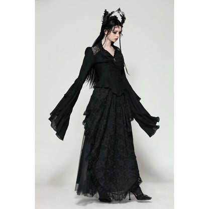 Dark in Love Constance V-neck Bell Sleeve Top with Cross Pendant - Kate's Clothing