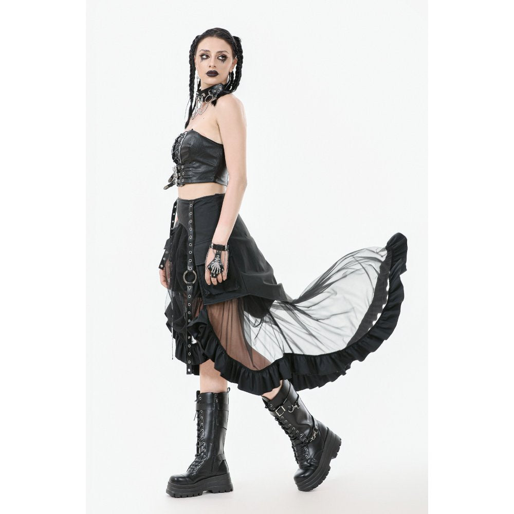 Dark in Love Belladonna Mesh Buckled Goth Skirt in Black