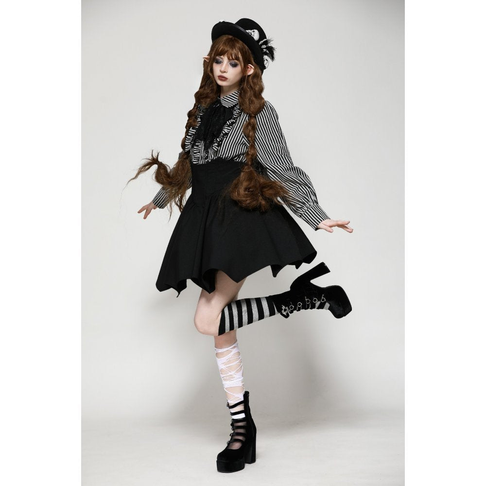 Dark in Love Elsbeth Gothic Lolita Striped Blouse with Skull Pendant Collar - Kate's Clothing
