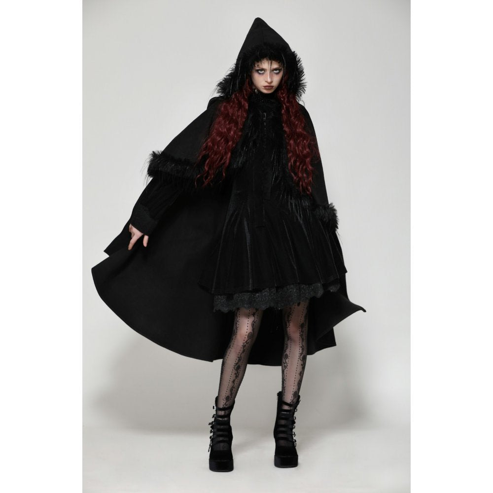 Dark in Love Francine Cloak with Faux Fur Trim and Oversized Hood - Kate's Clothing
