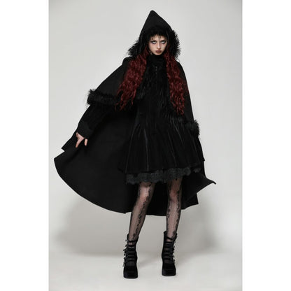 Dark in Love Francine Cloak with Faux Fur Trim and Oversized Hood - Kate's Clothing