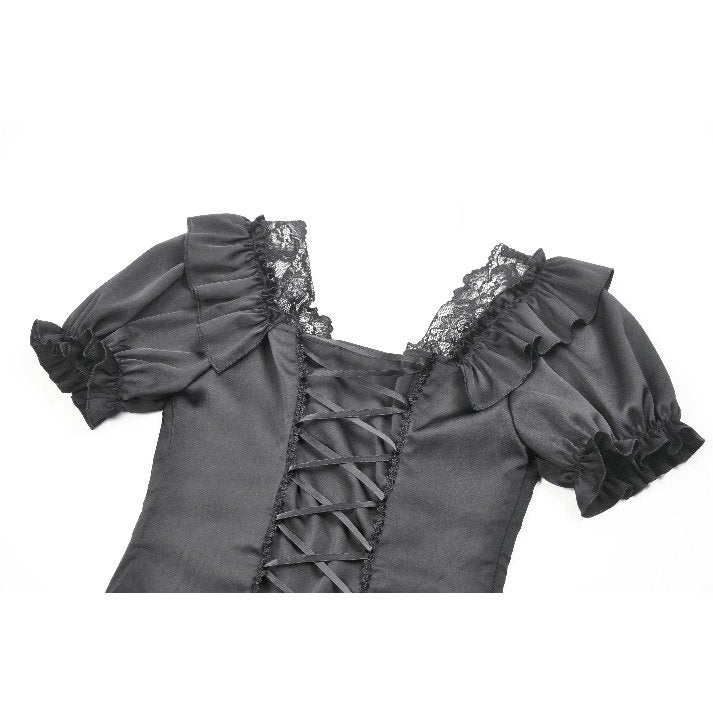 Dark in Love Seraphina Ruched Puff Sleeve Corset Top in Black