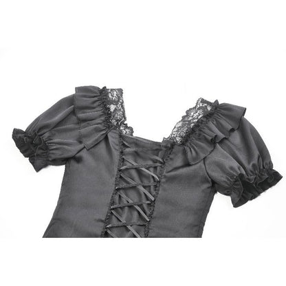 Dark in Love Seraphina Ruched Puff Sleeve Corset Top in Black
