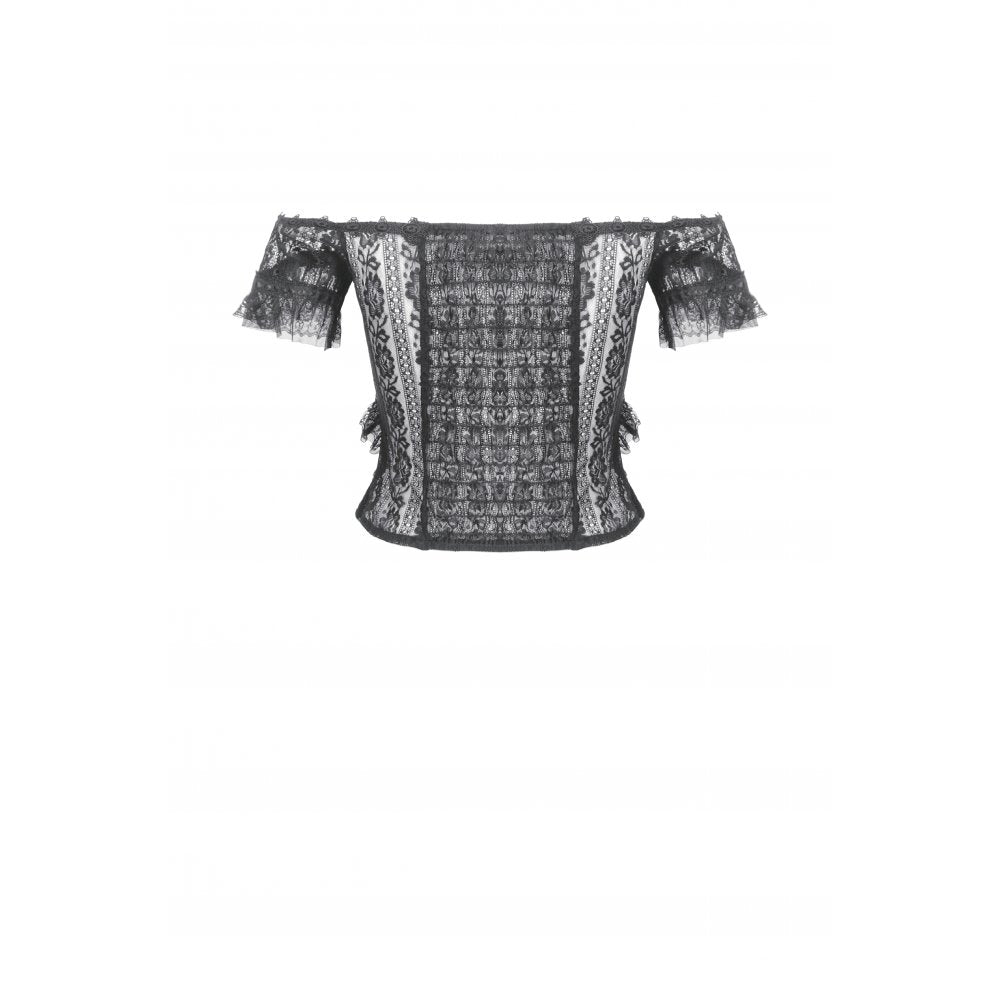 Dark in Love Ophelia Lace Off-Shoulder Gothic Bodysuit in Black