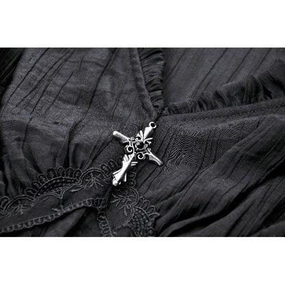 Dark in Love Constance V-neck Bell Sleeve Top with Cross Pendant - Kate's Clothing