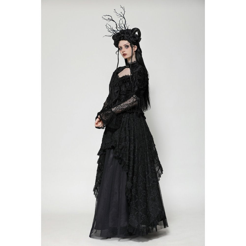 Dark in Love Fleur Gothic Rose Embossed Velvet Long Sleeve Top - Kate's Clothing
