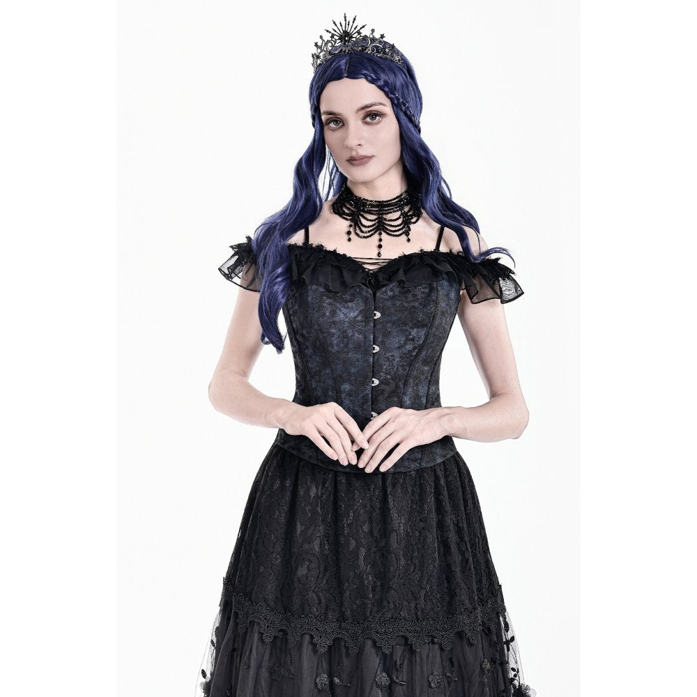 Dark in Love Nocturne Ruffled Lace Cold-Shoulder Top