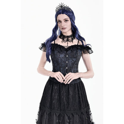 Dark in Love Nocturne Ruffled Lace Cold-Shoulder Top